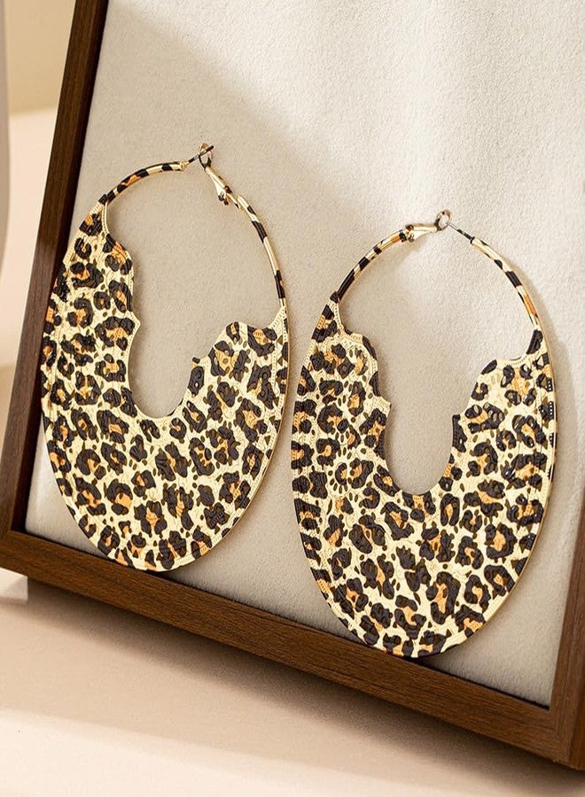 MarveBard Leopard Print Earrings for Women Vintage Leopards Print Hoop Earrings 90s Large Bamboo Hoop Earrings Hypoallergenic Statement Hoop Earring Trendy Birthday Party Wedding Jewelry (Leopard Print2) - Image 3